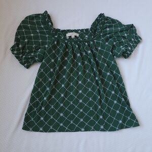 LOFT Green Puff Sleeve Top
